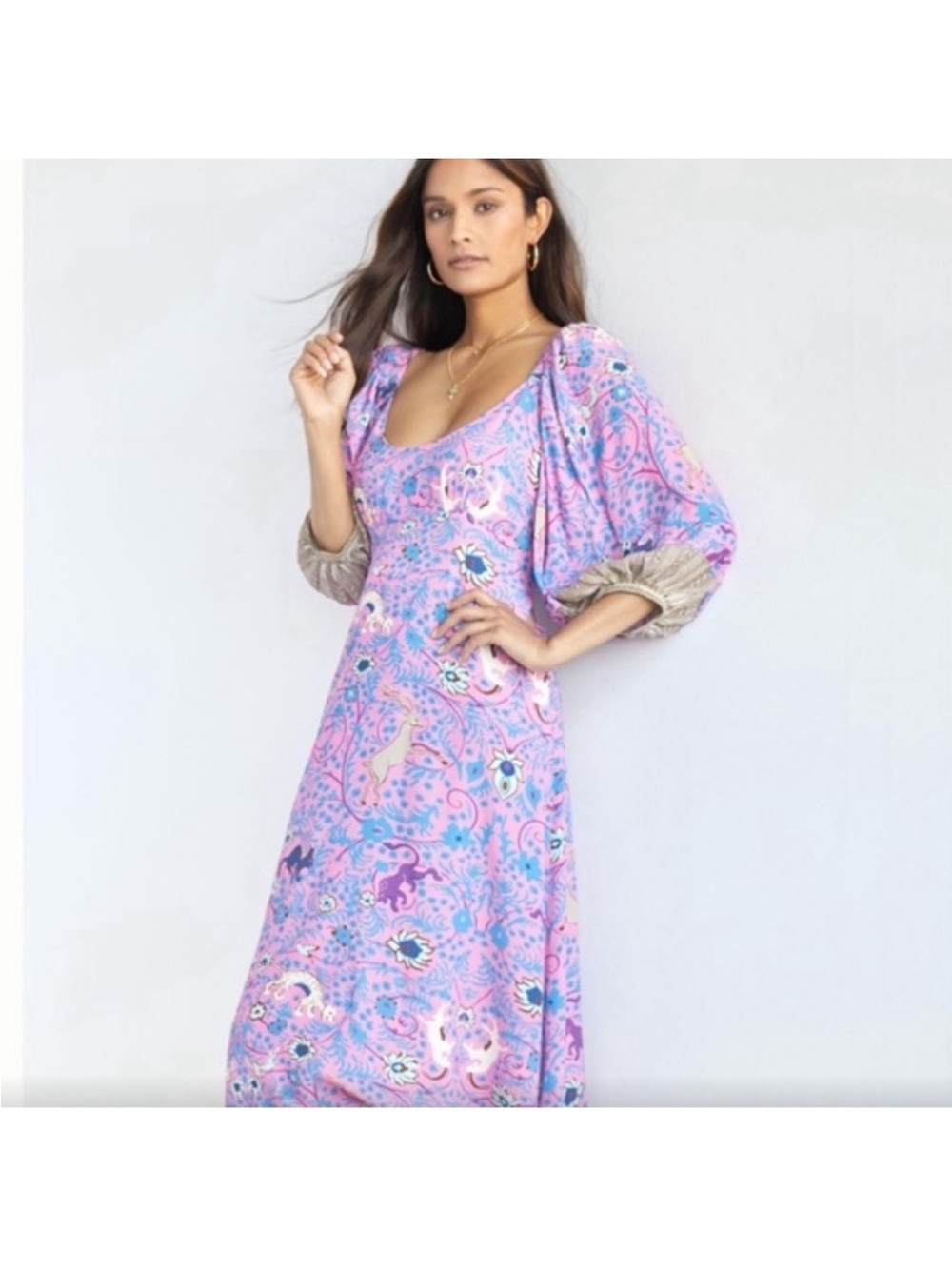 Anthropologie Plenty x Trace Reese Lavender-Pink Floral Midi Dress